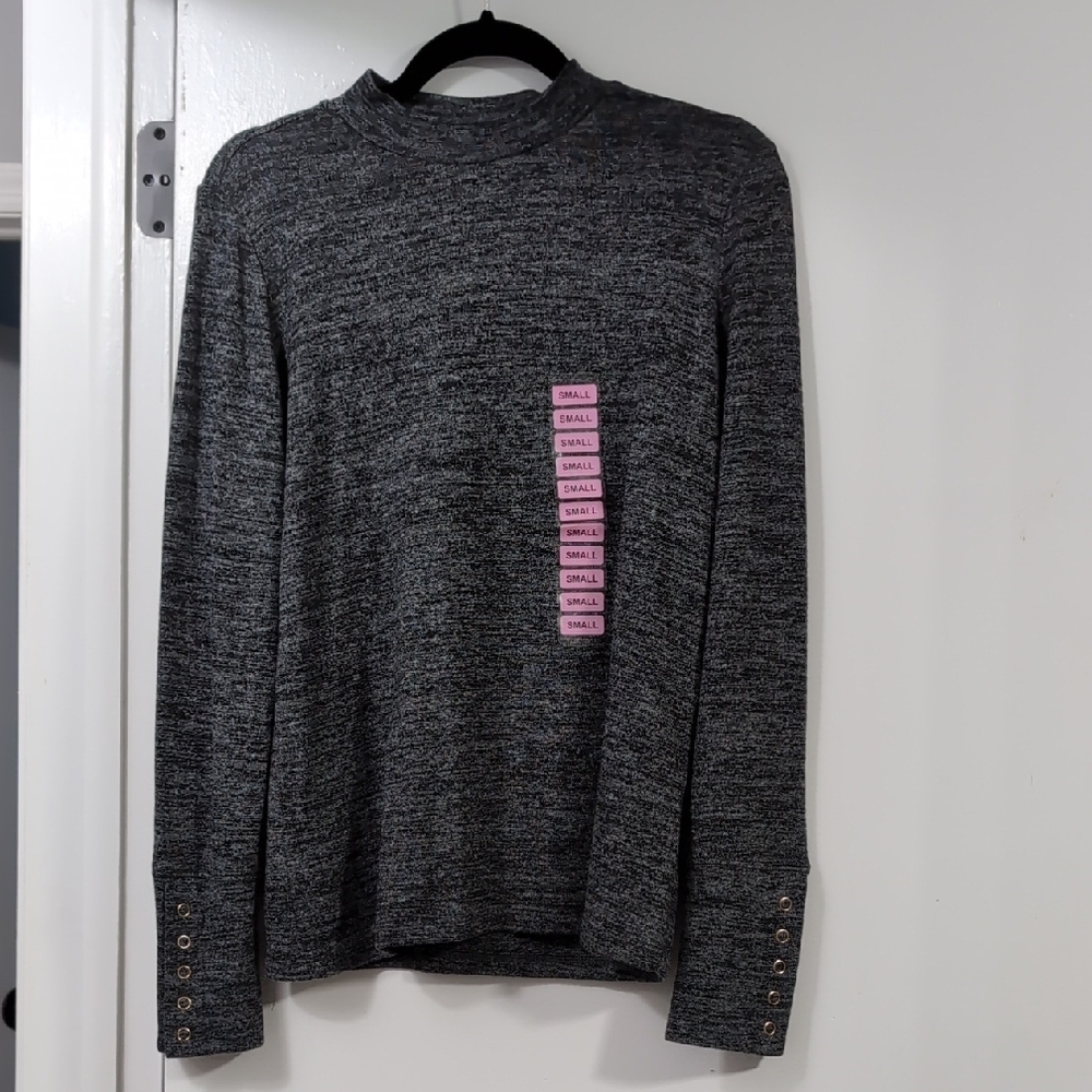 Gray Knit Sweater with Button Cuffs
